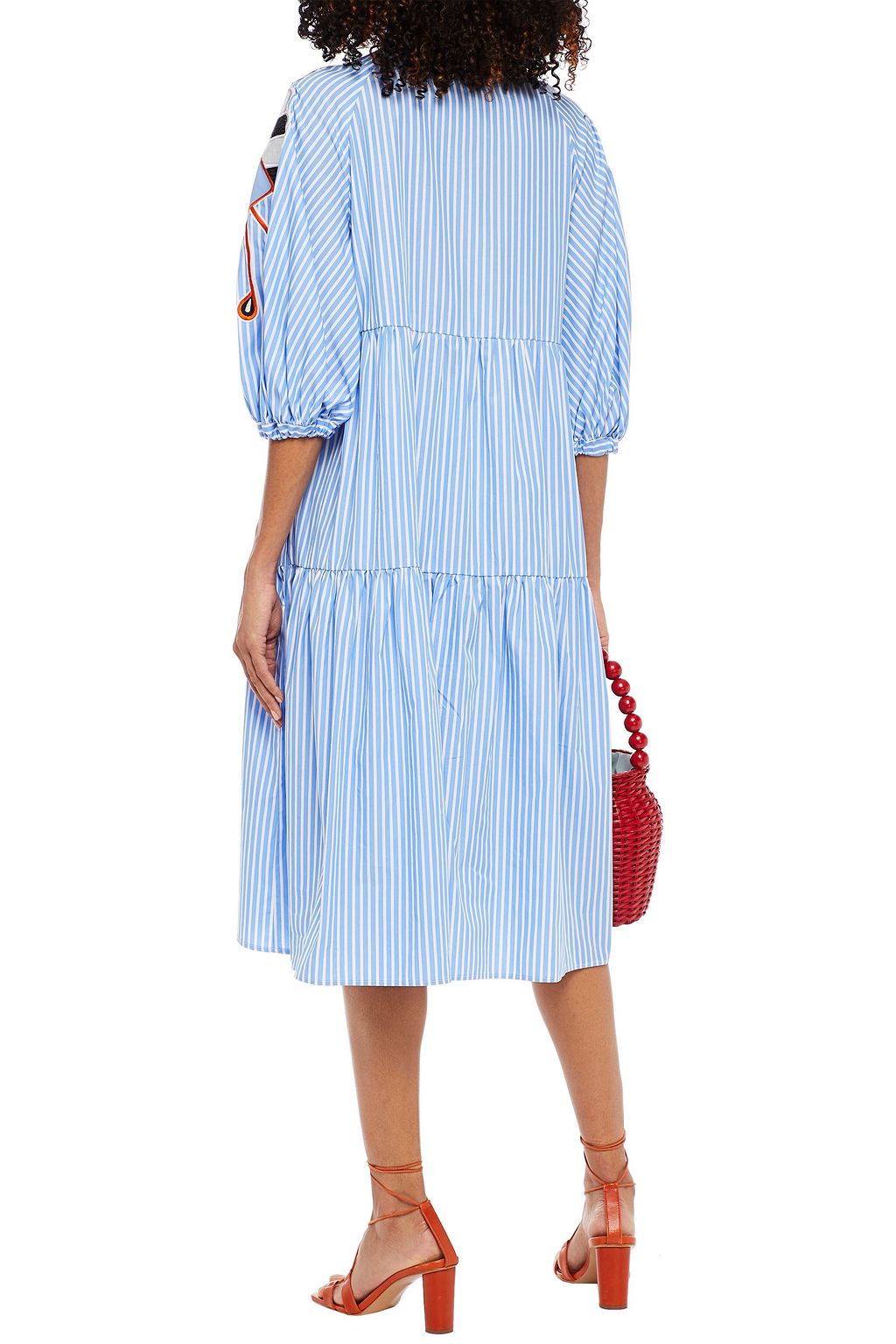STELLA JEAN Tiered striped cotton-poplin midi dress