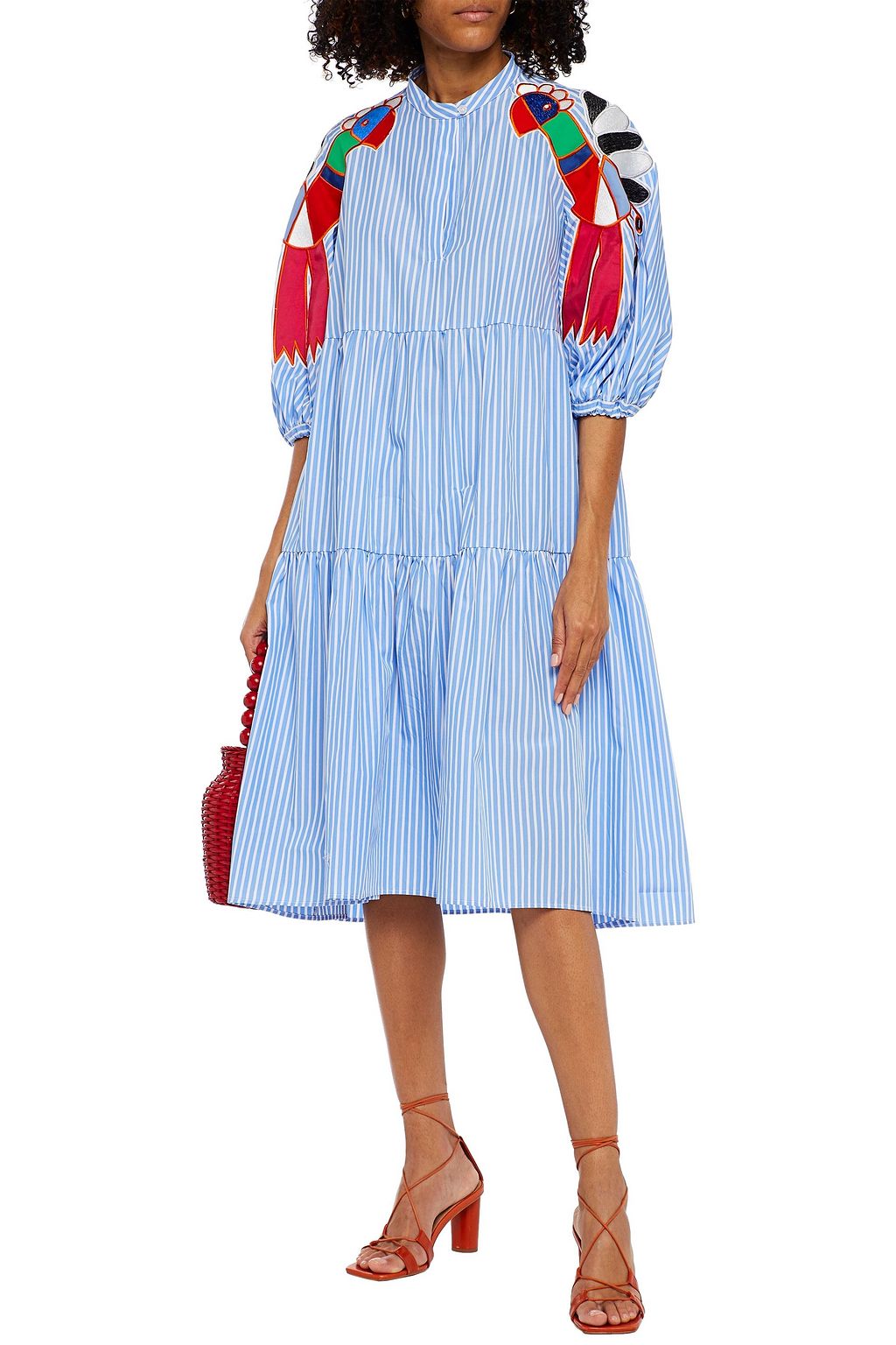 STELLA JEAN Tiered striped cotton-poplin midi dress
