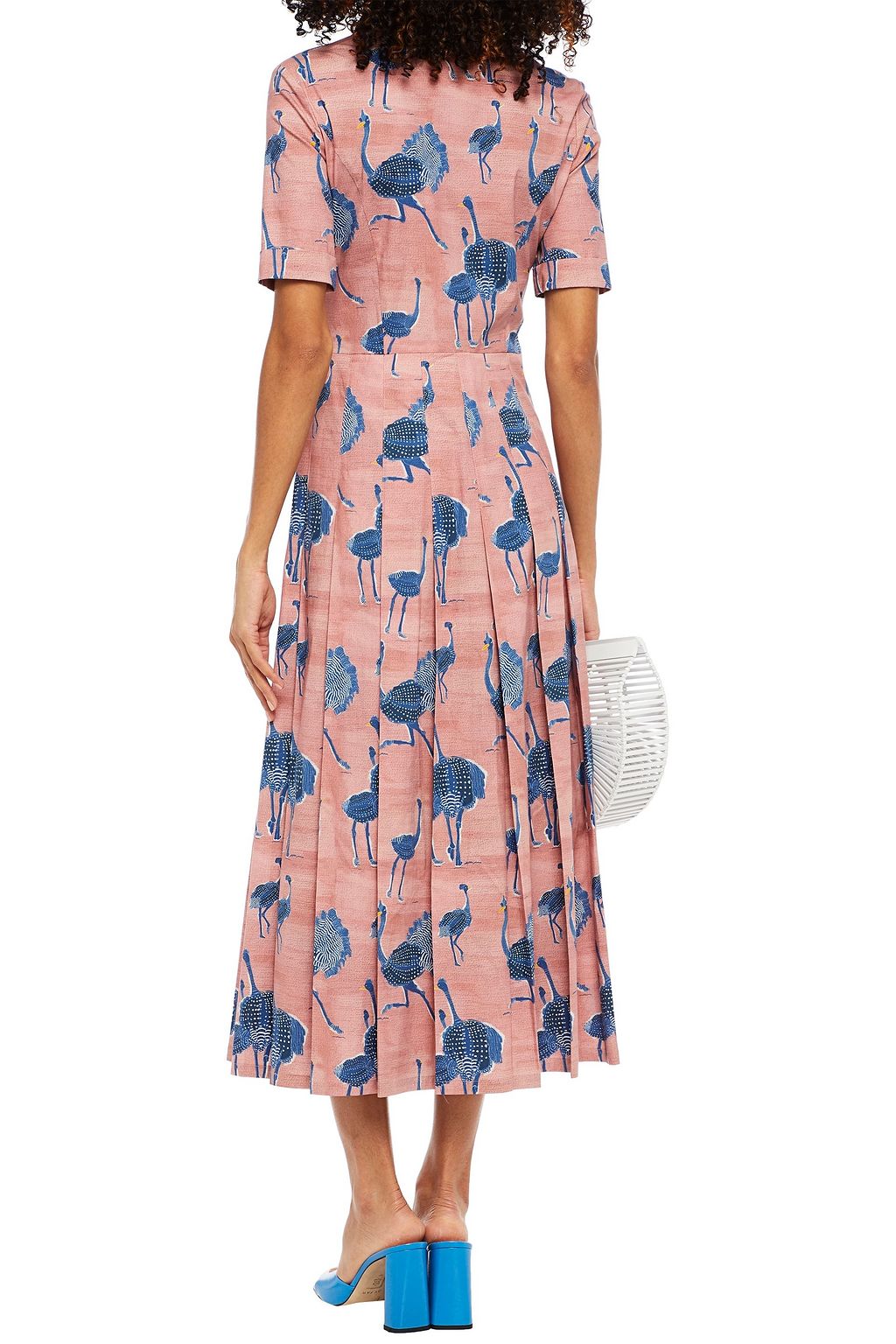 STELLA JEAN Pleated printed poplin midi shirt dress