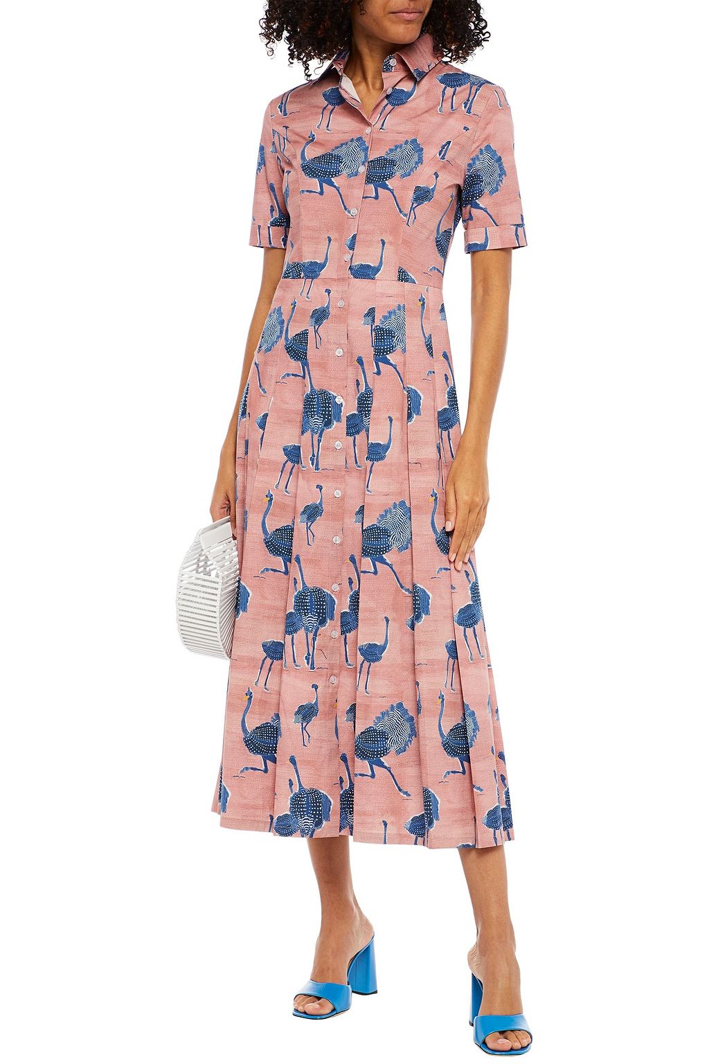 STELLA JEAN Pleated printed poplin midi shirt dress