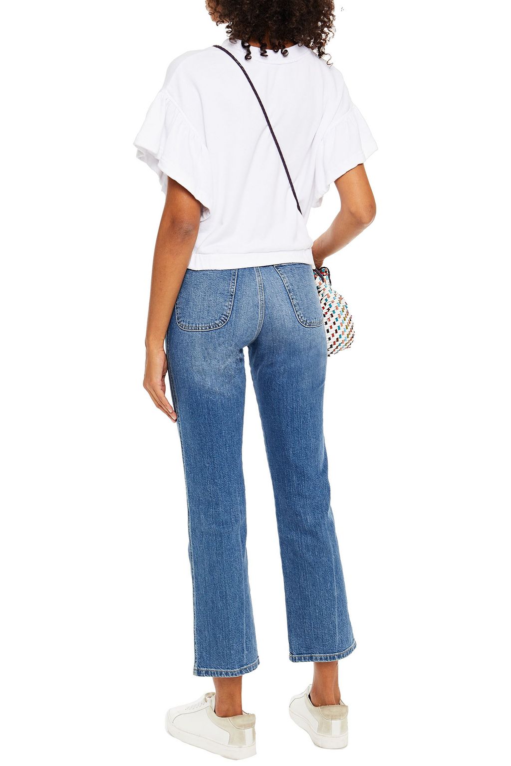 ALICE + OLIVIA Cropped ruffled French cotton-terry sweatshirt