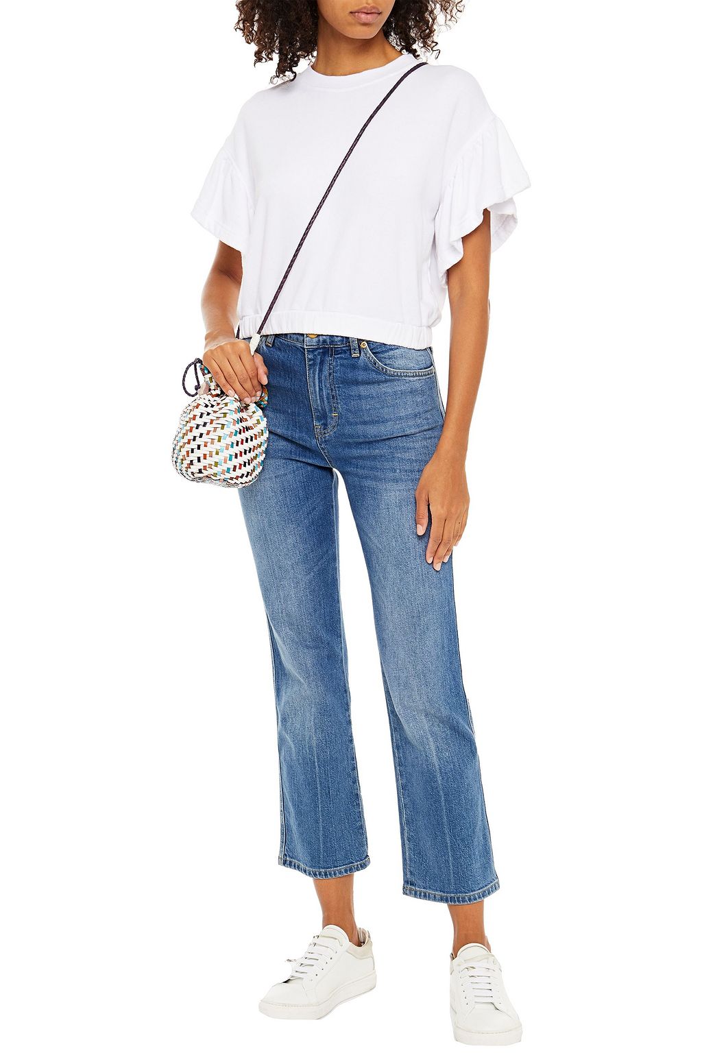 ALICE + OLIVIA Cropped ruffled French cotton-terry sweatshirt