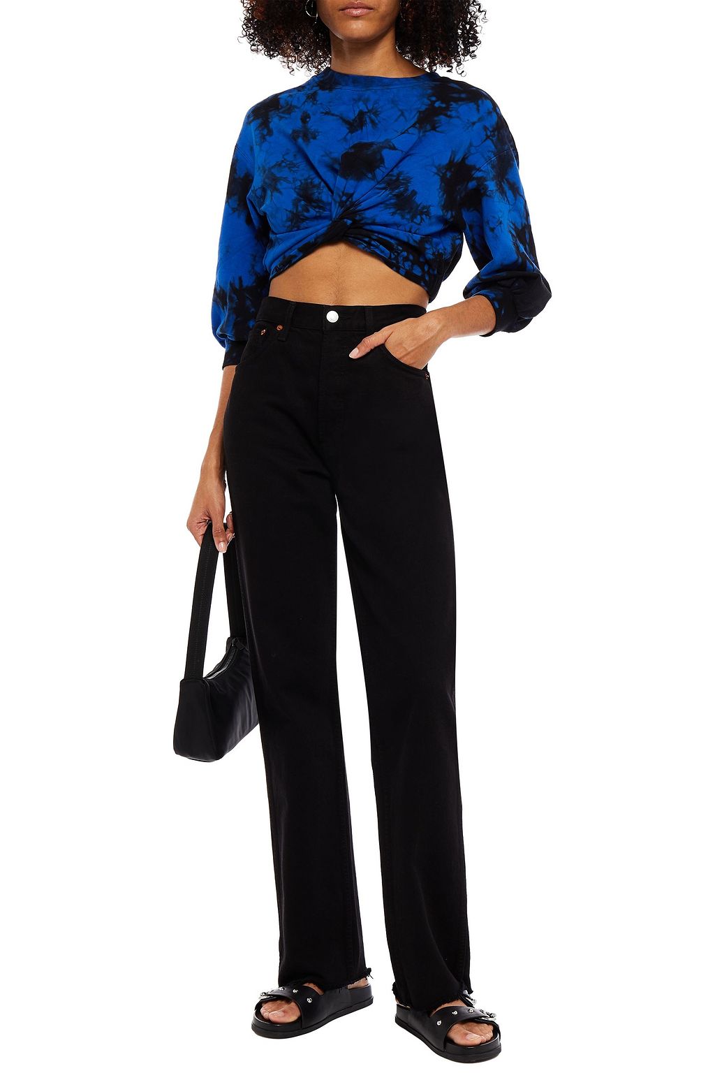 ALICE + OLIVIA Cropped twisted tie-dyed cotton-blend fleece sweatshirt