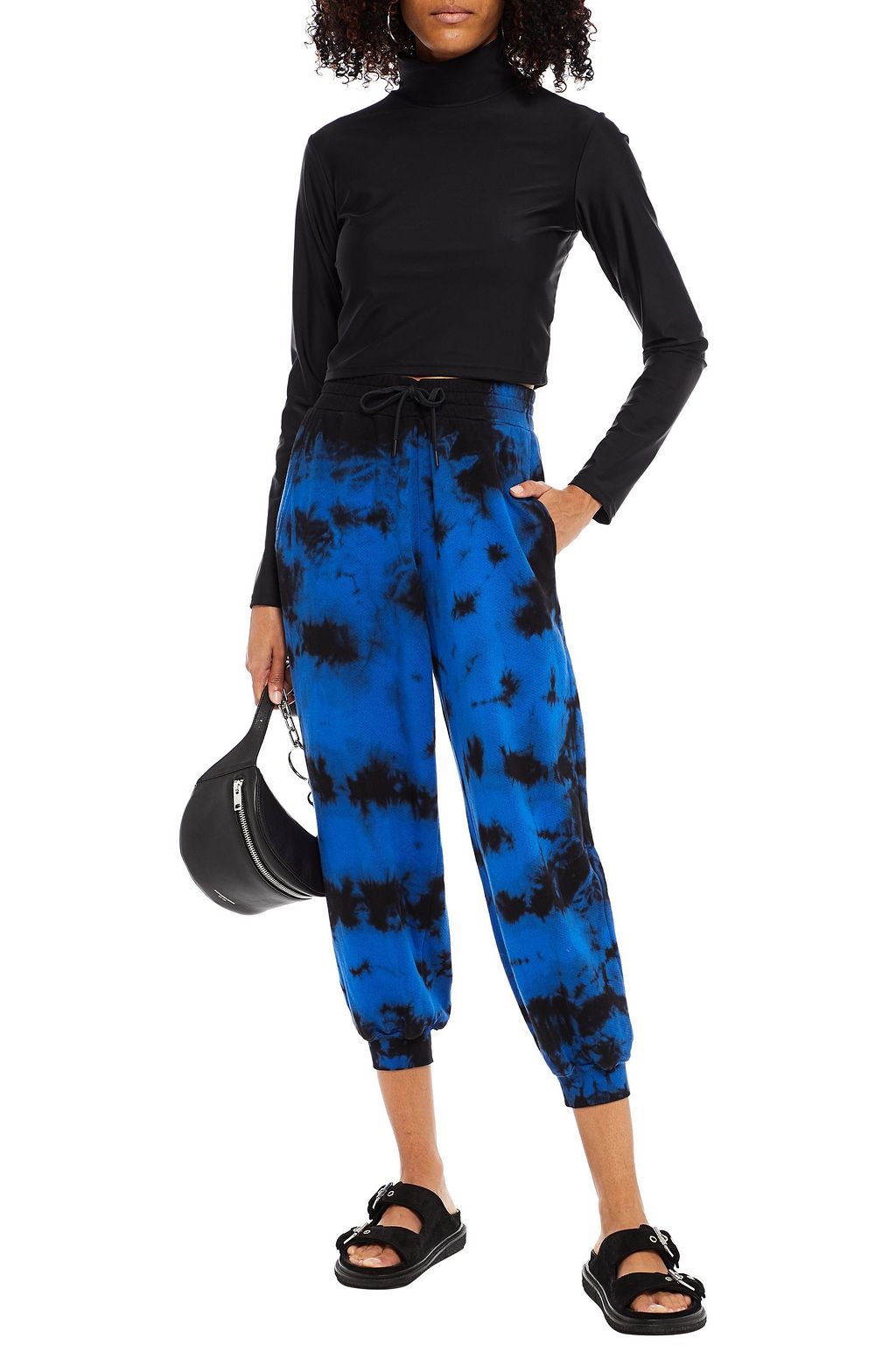 ALICE + OLIVIA Cropped tie-dyed French cotton-terry track pants