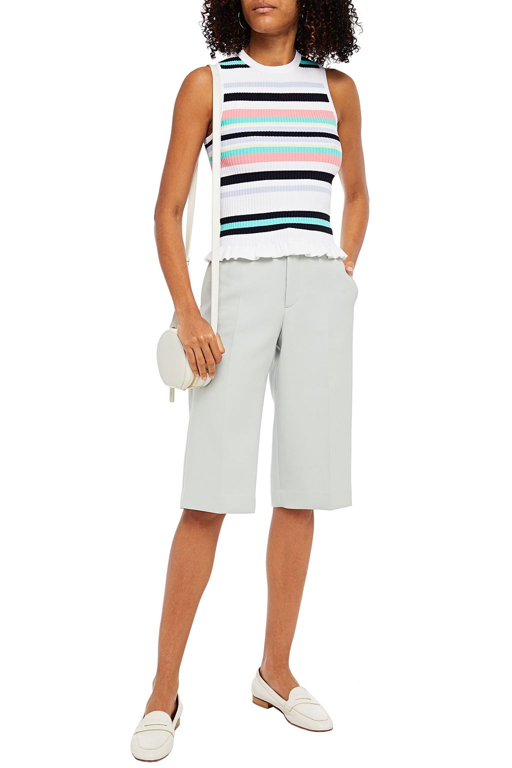 AUTUMN CASHMERE Striped ribbed-knit top