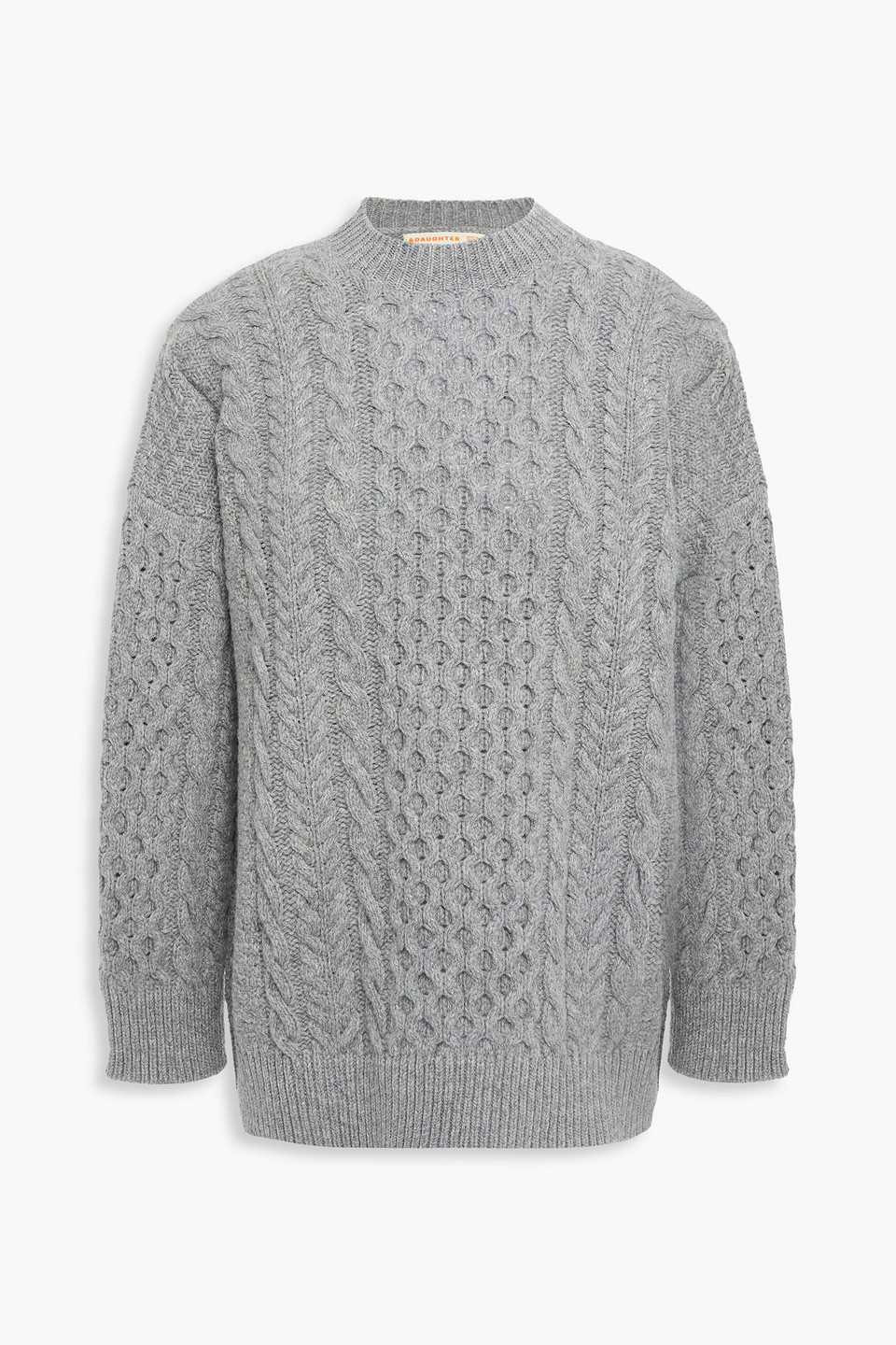 And-daughter Melierter Pullover Aus Wolle Mit Zopfstrickmuster In Gray