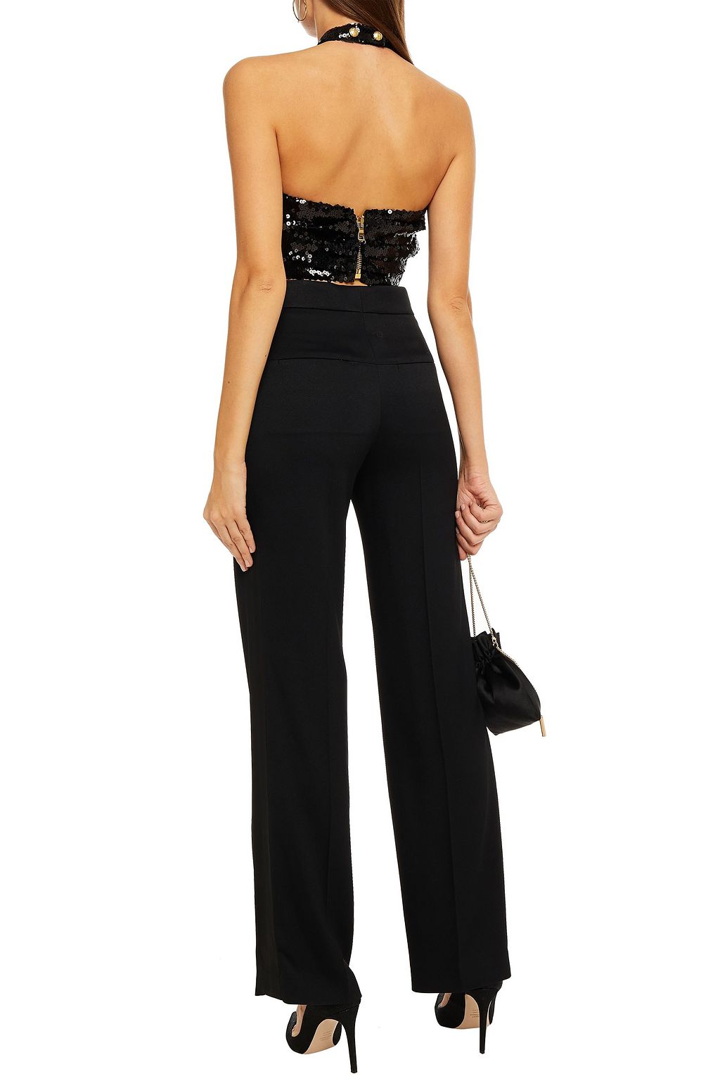 BALMAIN Knotted sequined tulle bra top