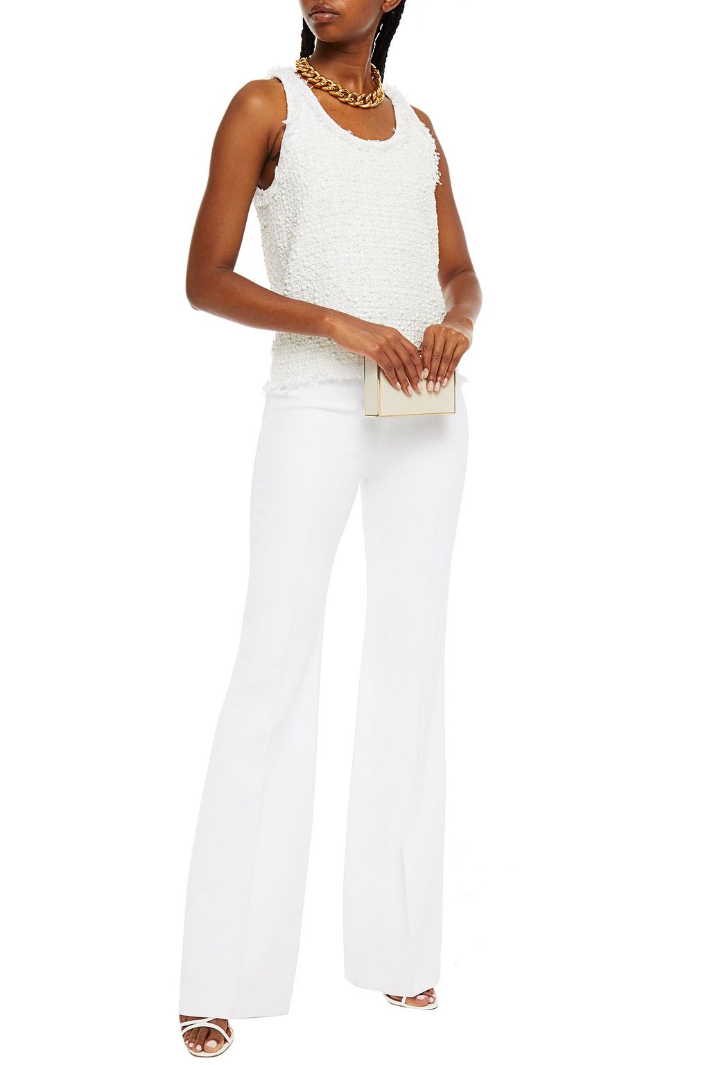 BALMAIN Embellished fringed metallic tweed top