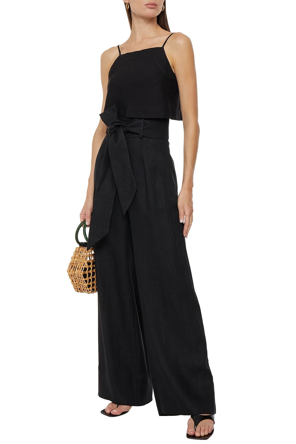 BONDI BORN Cropped tie-back linen top