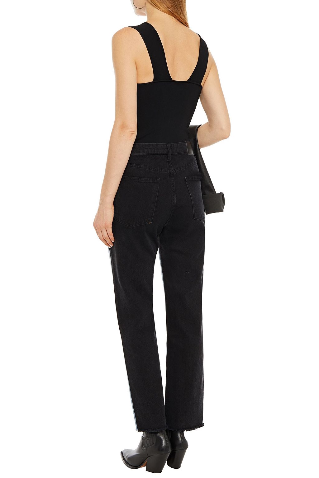 SIMKHAI Frayed two-tone high-rise straight-leg jeans