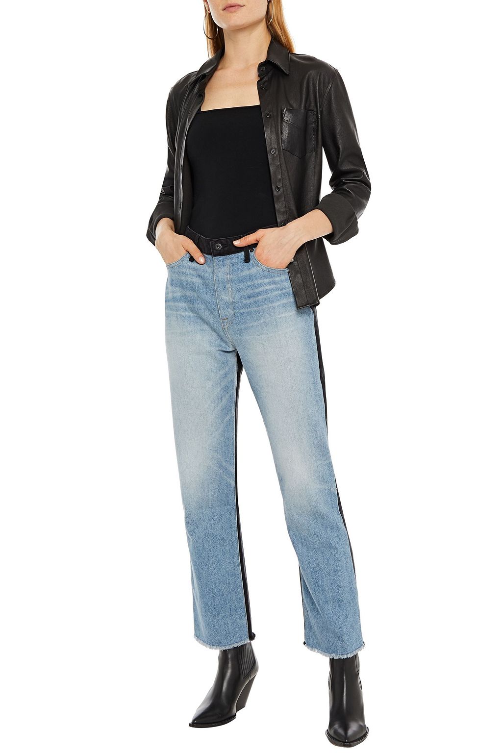 SIMKHAI Frayed two-tone high-rise straight-leg jeans