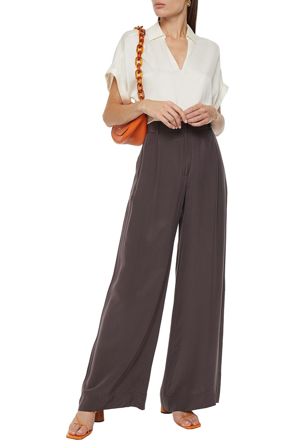 BONDI BORN Silk-blend crepe de chine wide-leg pants