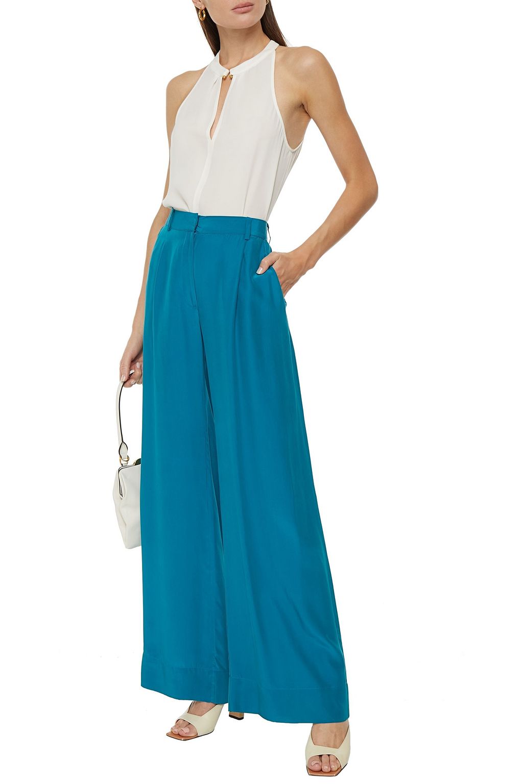 BONDI BORN Silk-blend crepe de chine wide-leg pants