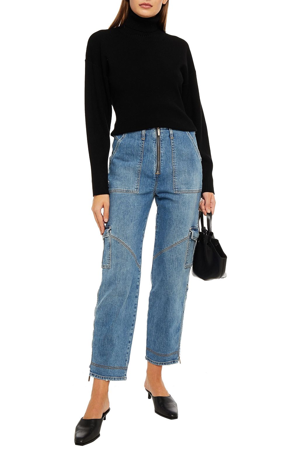 SIMKHAI Zip-detailed high-rise straight-leg jeans