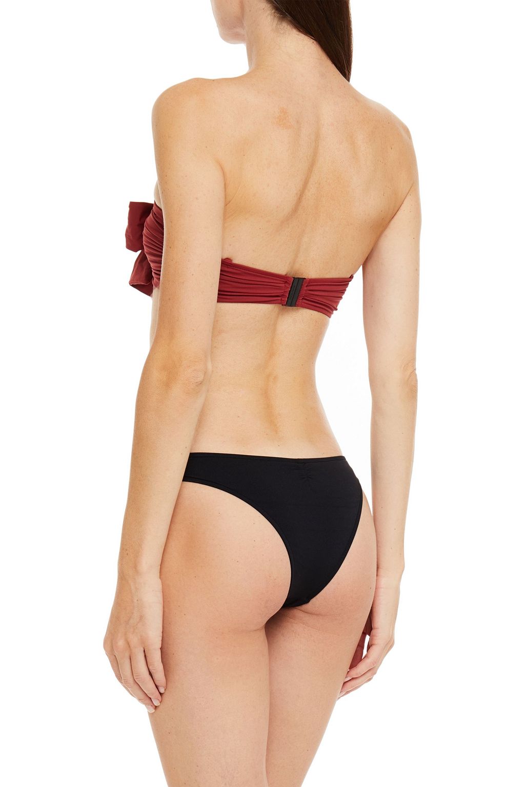 BONDI BORN Bow-detailed ruched bandeau bikini top