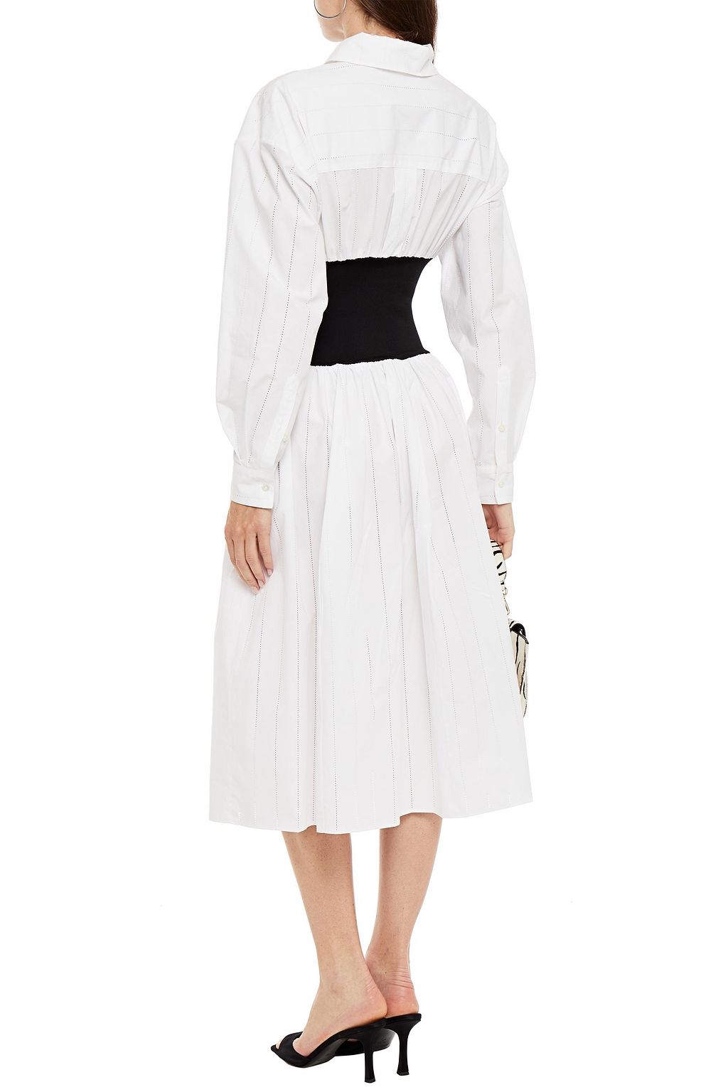 ALEXANDRE VAUTHIER Knit-paneled perforated cotton-poplin midi dress