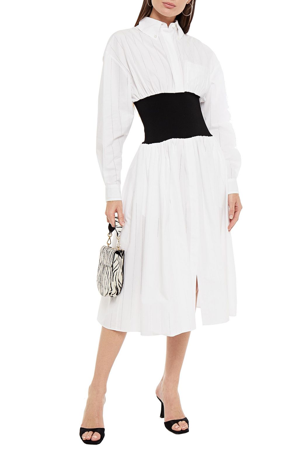 ALEXANDRE VAUTHIER Knit-paneled perforated cotton-poplin midi dress