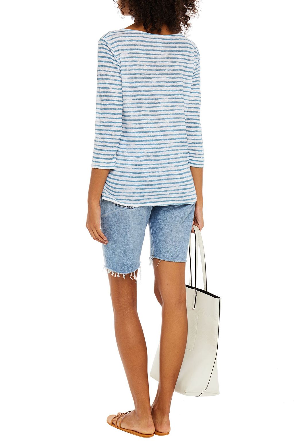 MAJESTIC FILATURES Striped slub linen-jersey top