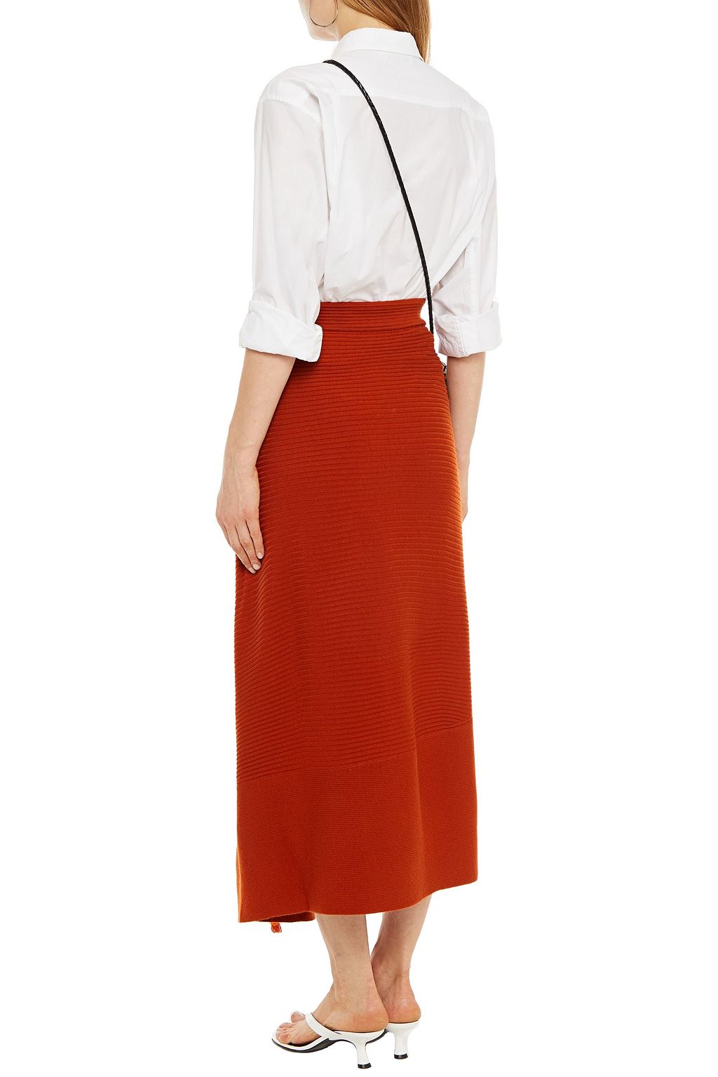 SIMKHAI Draped ribbed-knit midi skirt