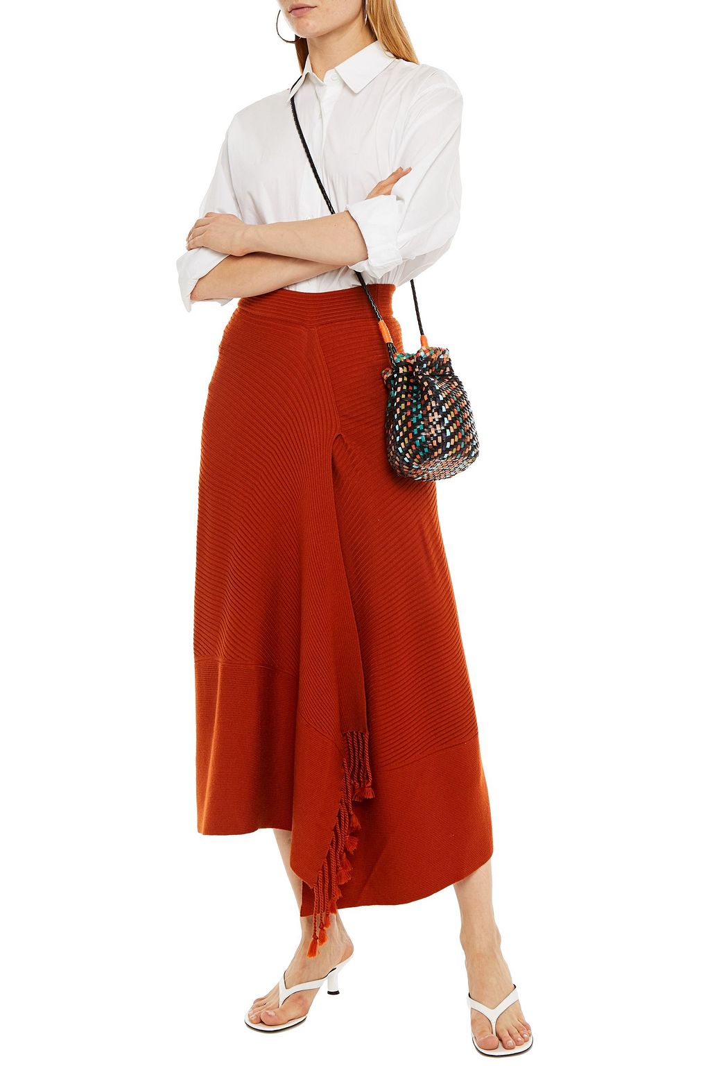 SIMKHAI Draped ribbed-knit midi skirt