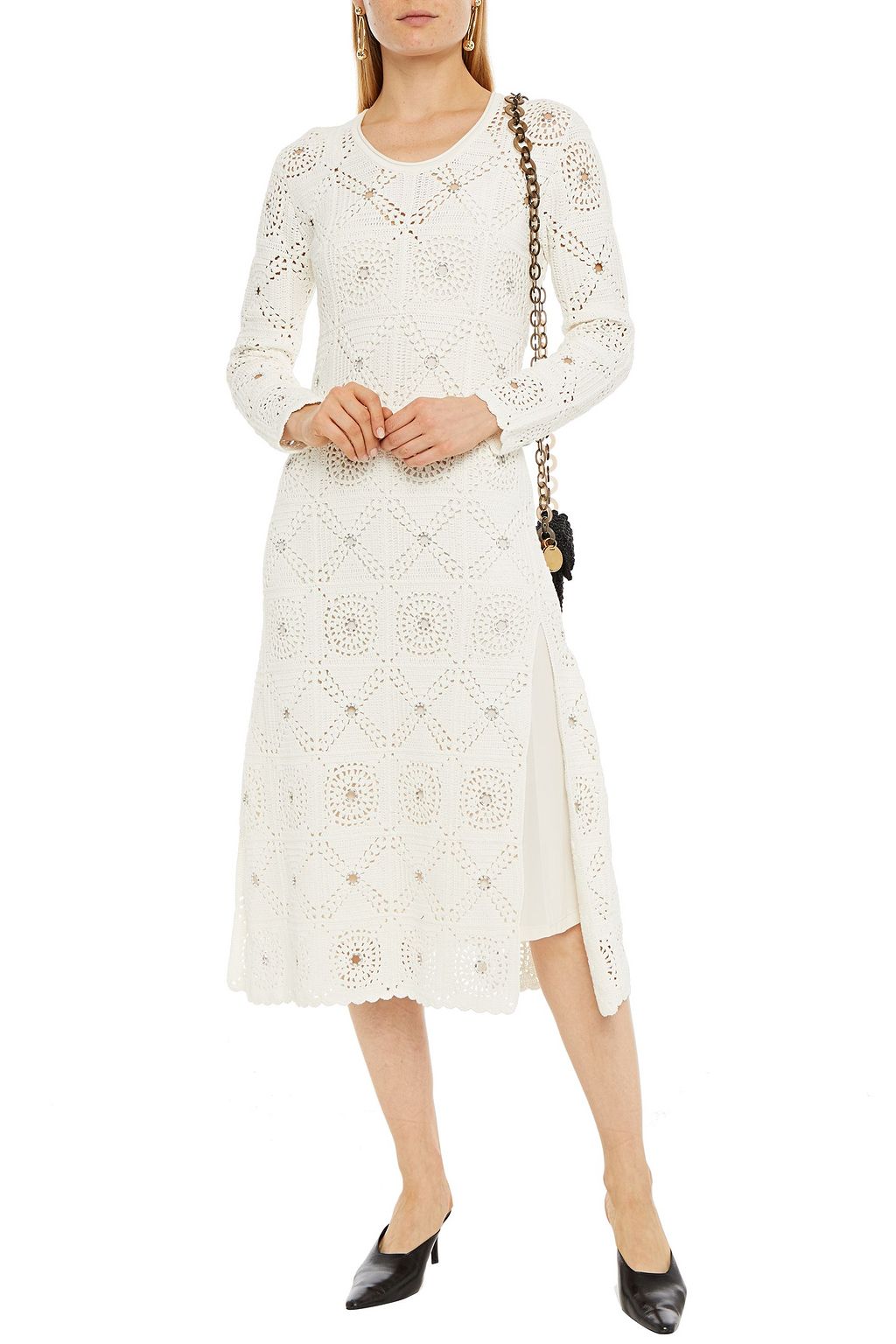 SIMKHAI Embellished crocheted cotton midi dress