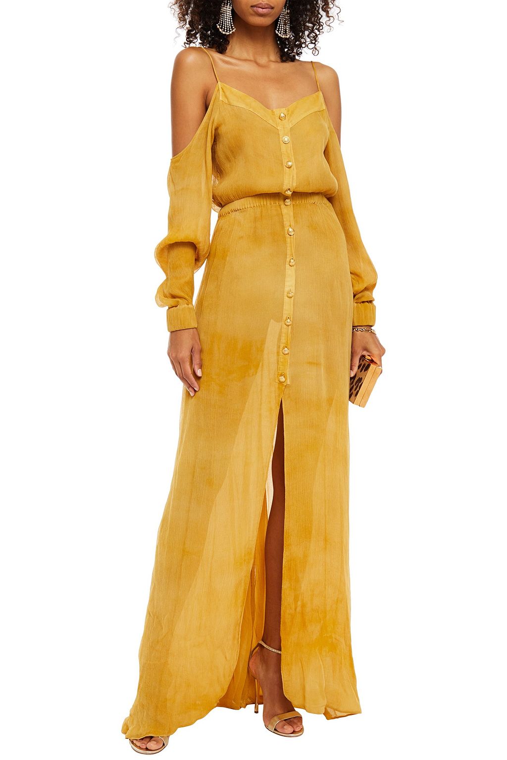 BALMAIN Maxikleid aus Seiden-Georgette mit Cut-outs