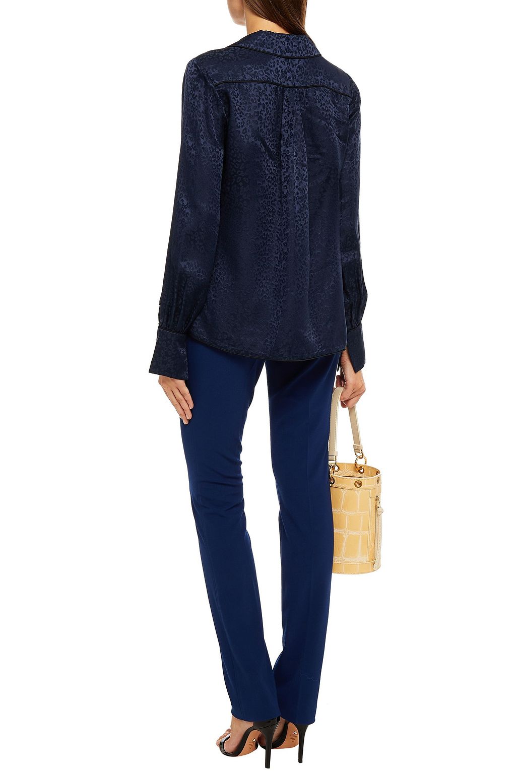 SIMKHAI Leopard-print satin-jacquard shirt