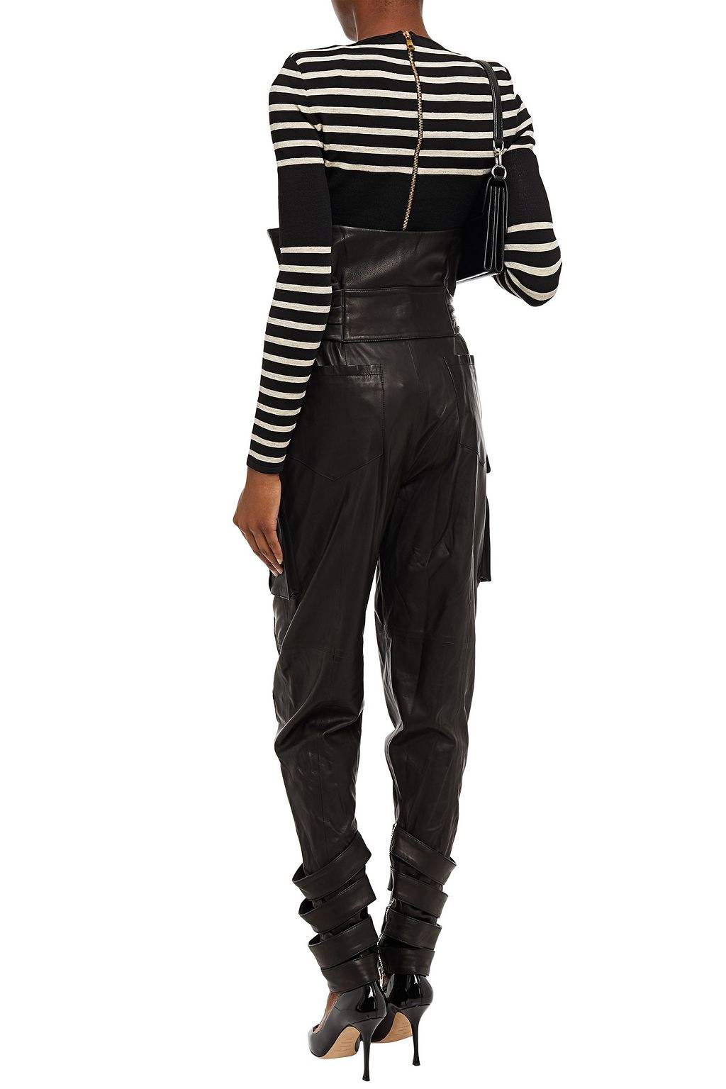 BALMAIN Karottenhose aus Leder mit Raffung und Reißverschlussdetails