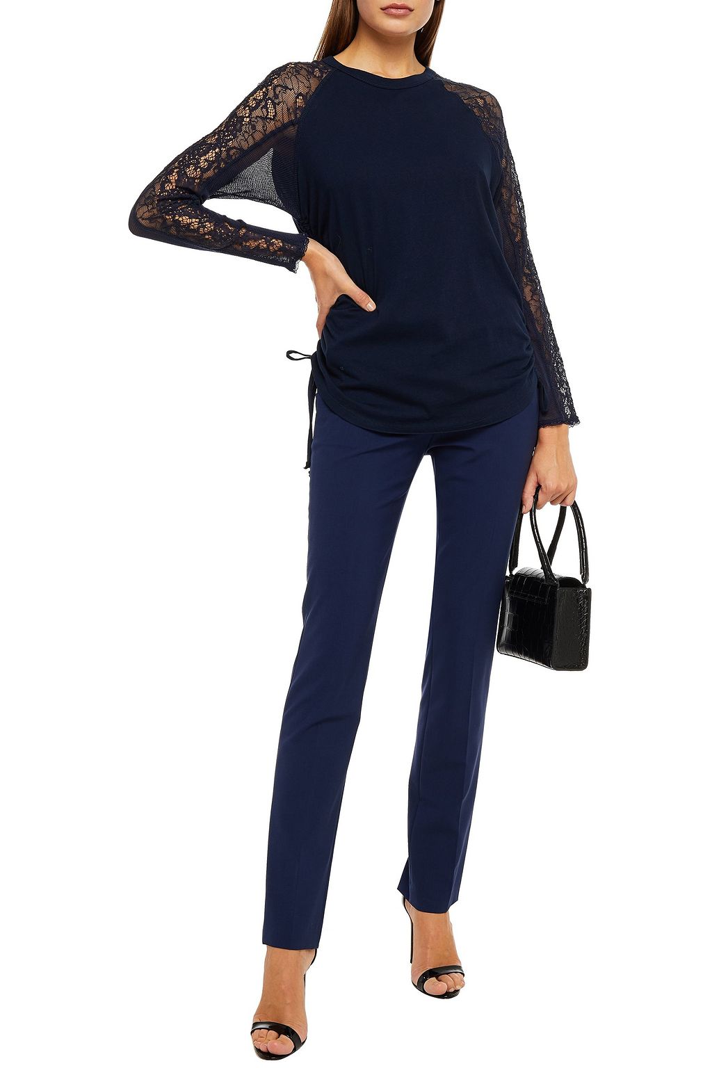 SIMKHAI Lace-paneled cotton-jersey top