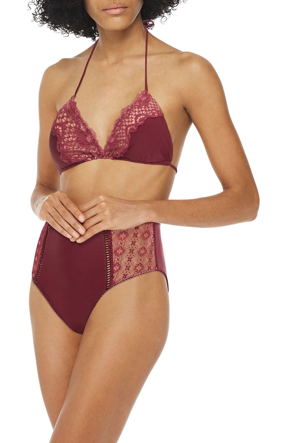 SIMKHAI Lace-paneled triangle bikini top