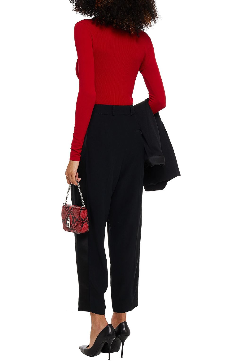 MCQUEEN Cropped satin-trimmed crepe tapered pants