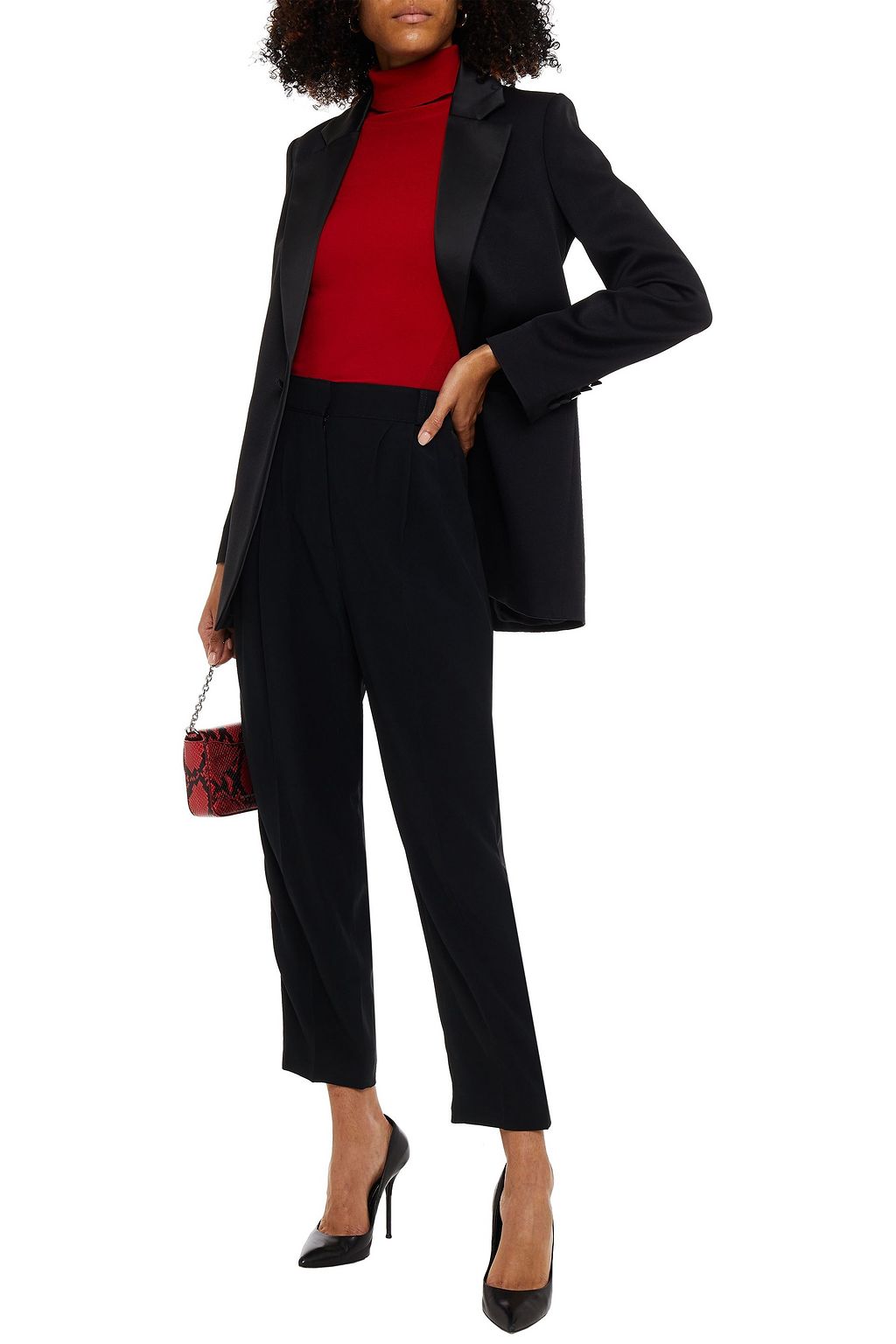 MCQUEEN Cropped satin-trimmed crepe tapered pants