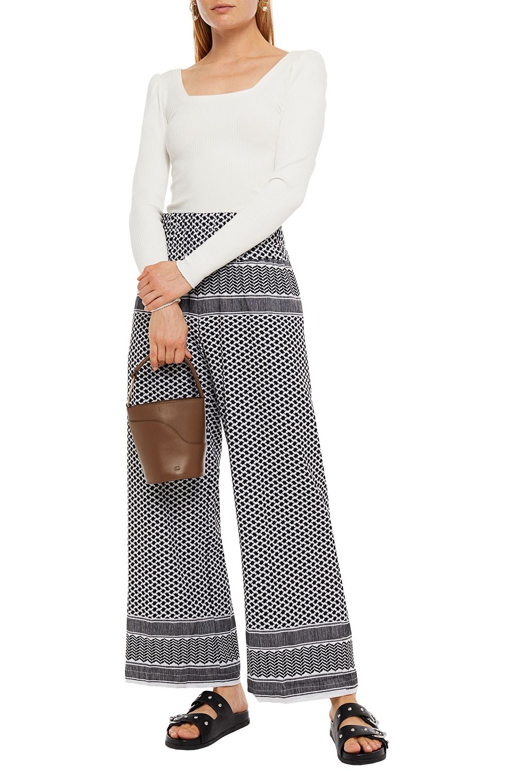 SUMMERY COPENHAGEN Cotton-jacquard wide-leg pants