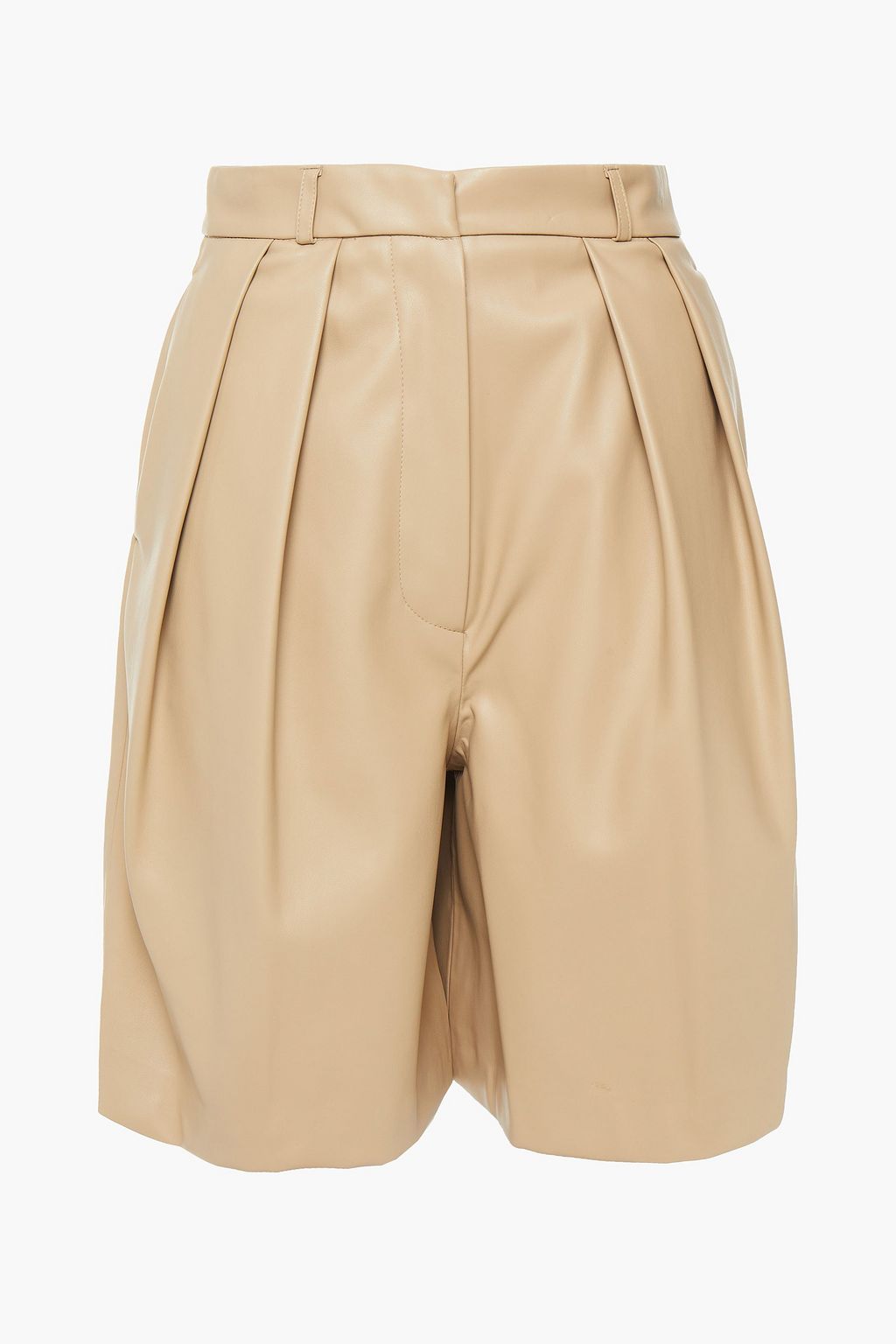 Beige Pleated faux leather shorts 