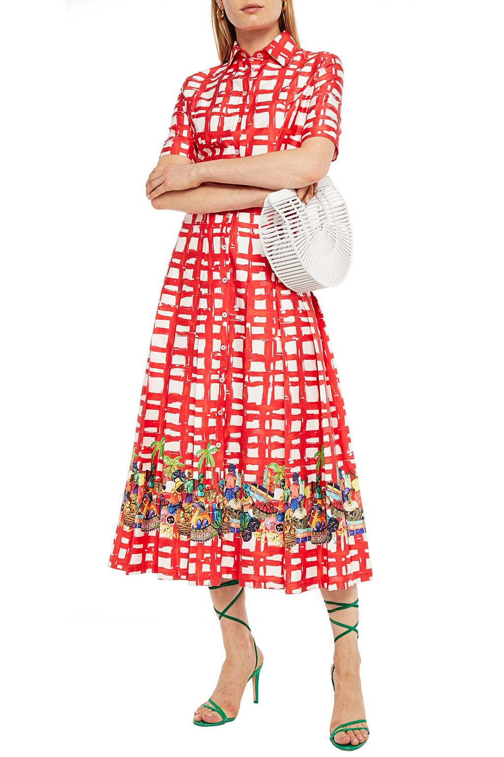 STELLA JEAN Printed cotton-blend poplin midi shirt dress