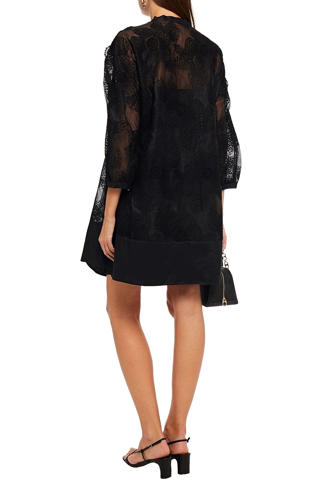 VALENTINO GARAVANI Tie-neck embroidered cotton-blend organza mini dress