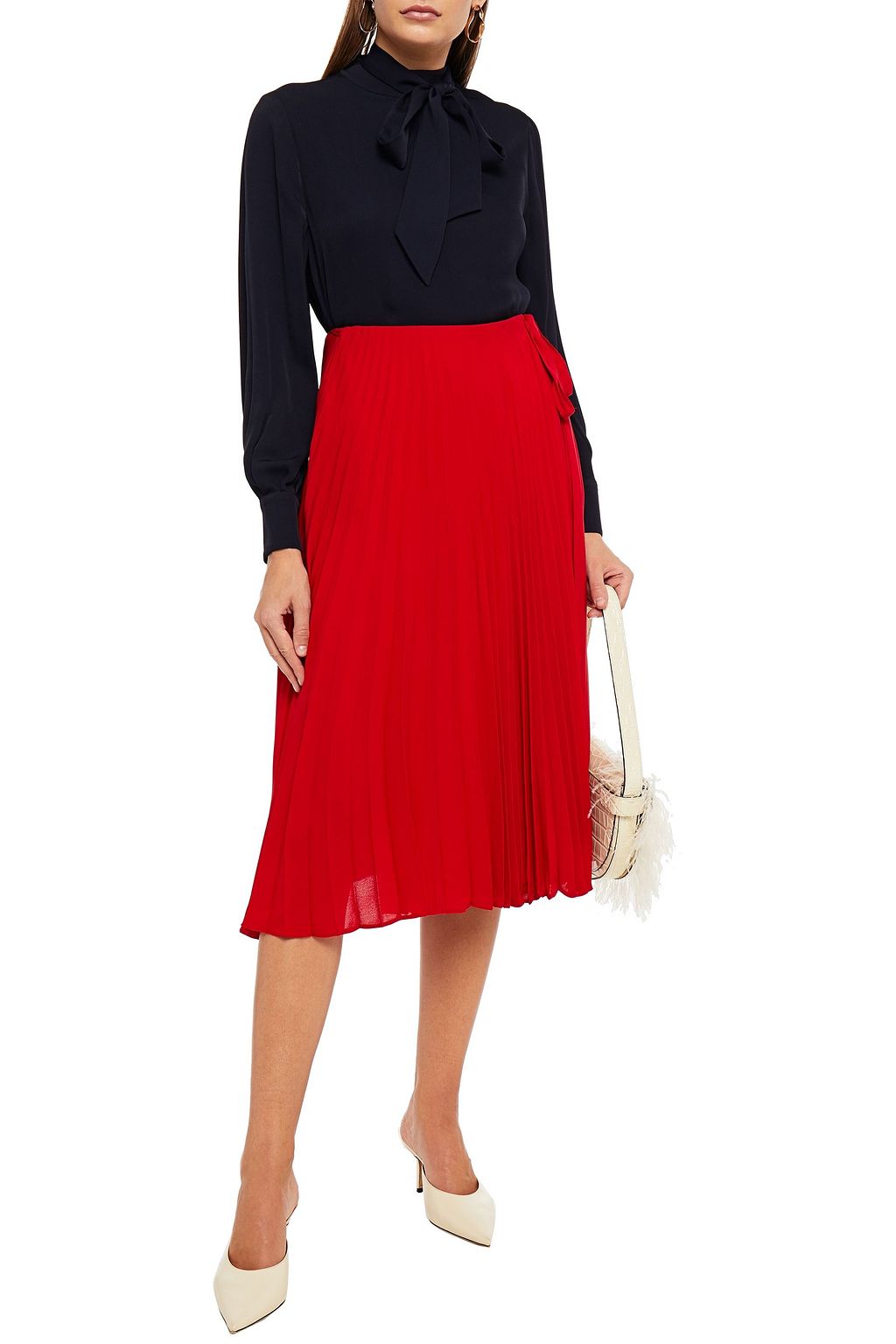 VALENTINO GARAVANI Pleated silk-crepe midi wrap skirt