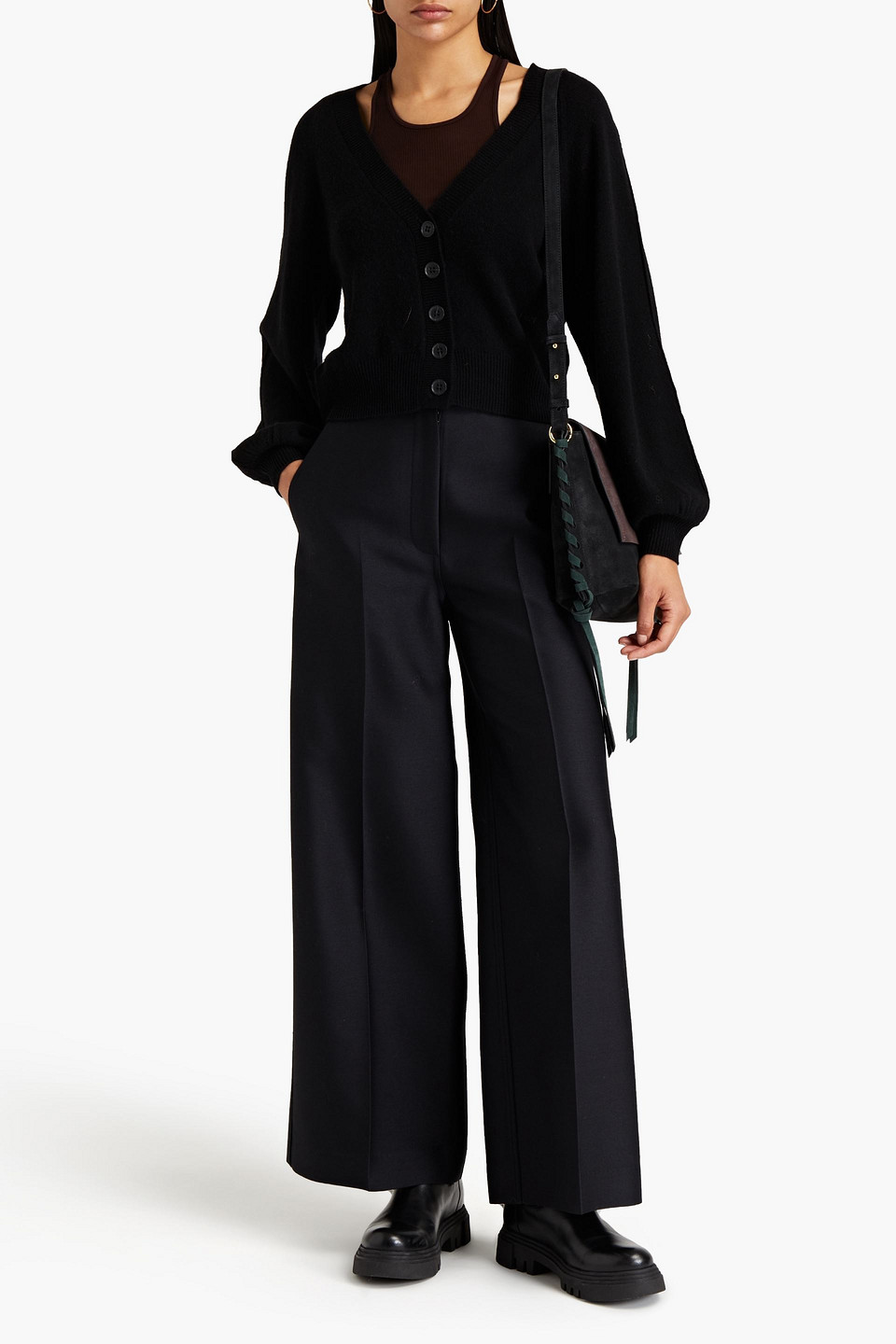 Lvir Wool And Silk-blend Twill Wide-leg Trousers In Black