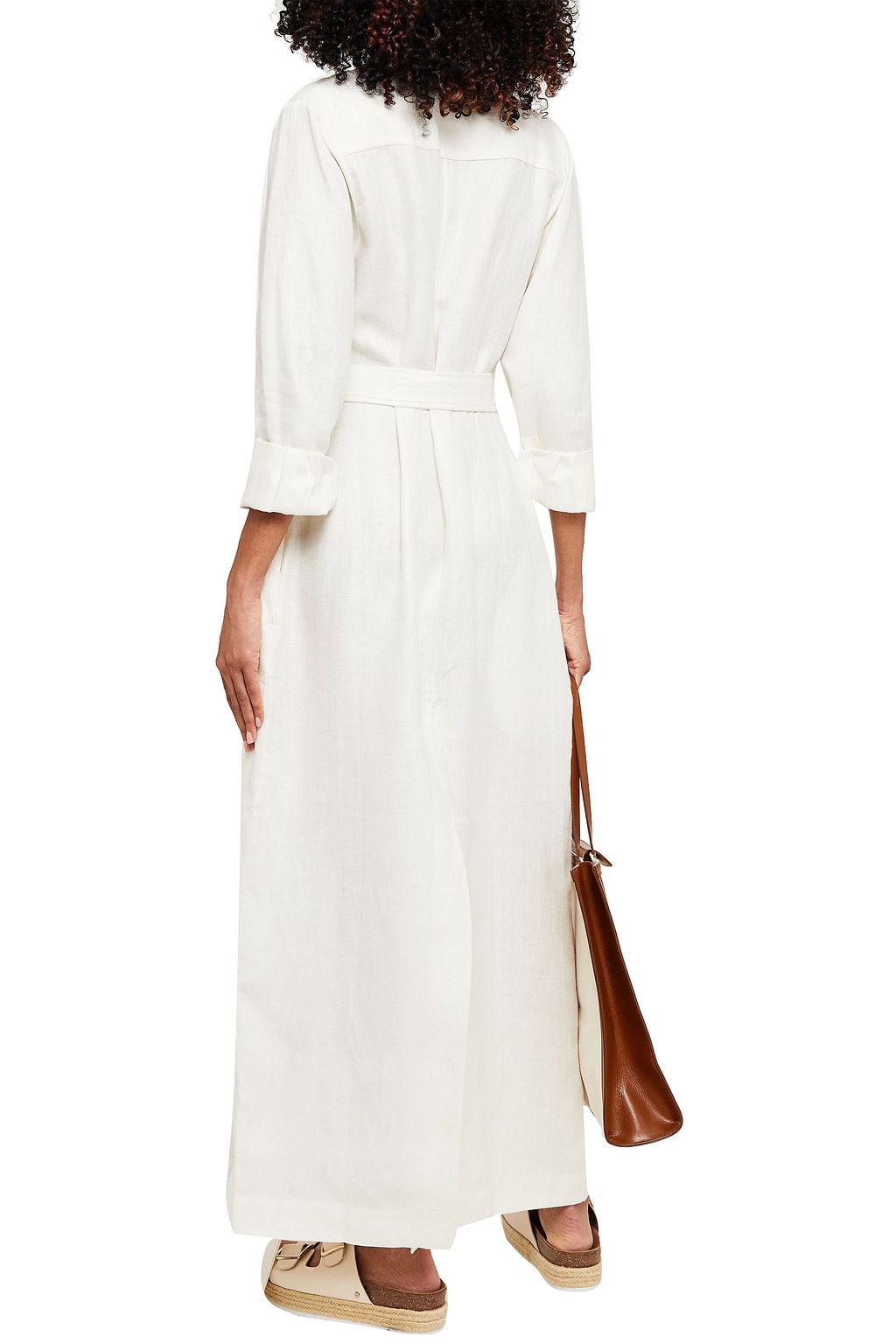 BONDI BORN Belted linen-twill maxi shirt dress