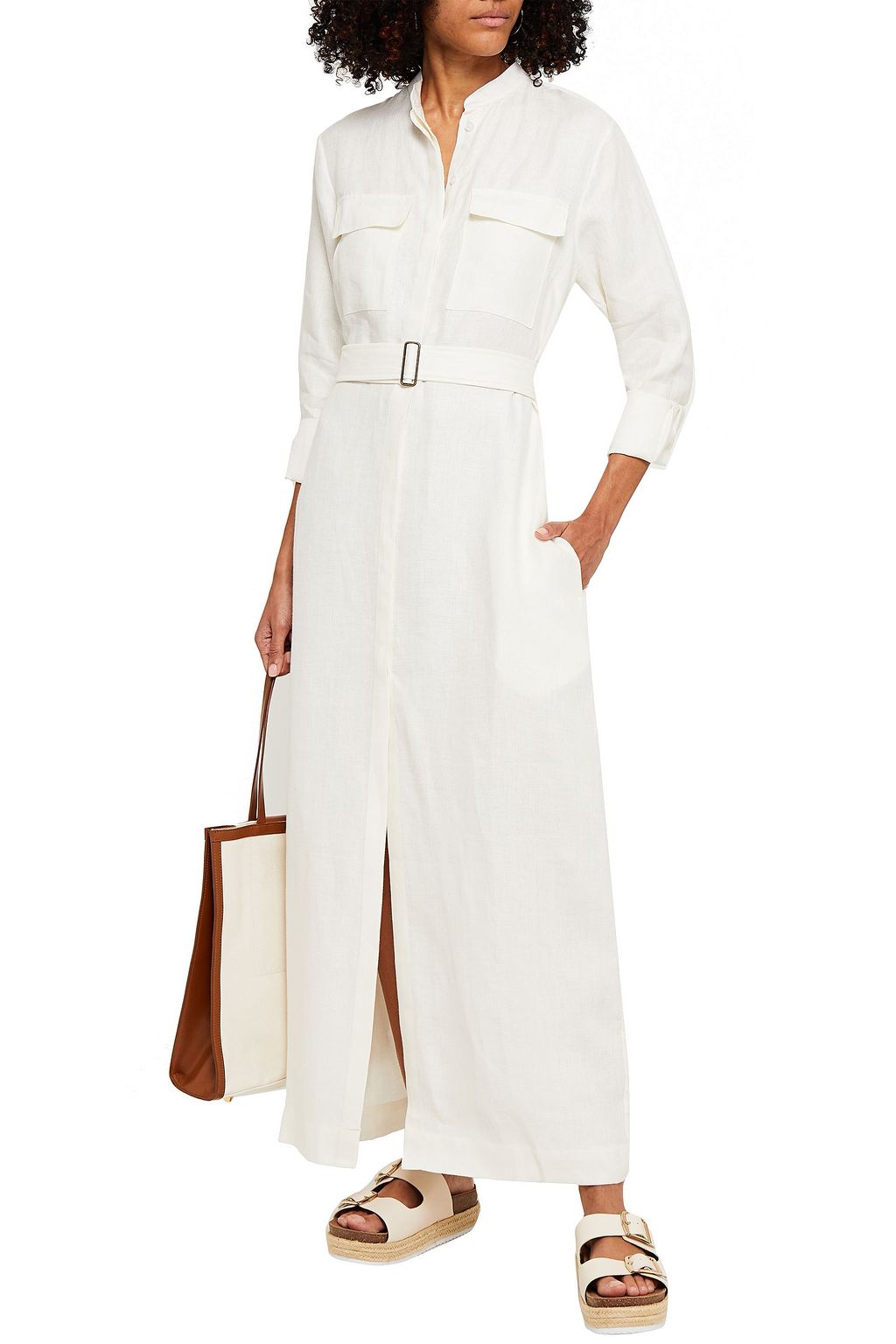 BONDI BORN Belted linen-twill maxi shirt dress