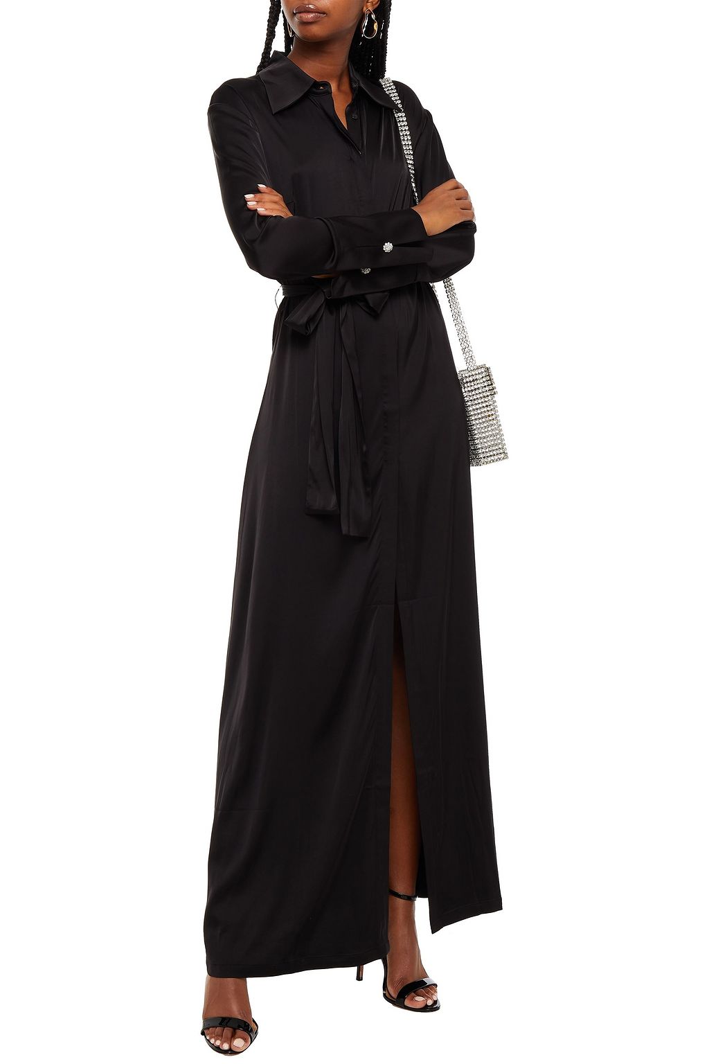 MELISSA ODABASH Domenica stretch-satin maxi shirt dress