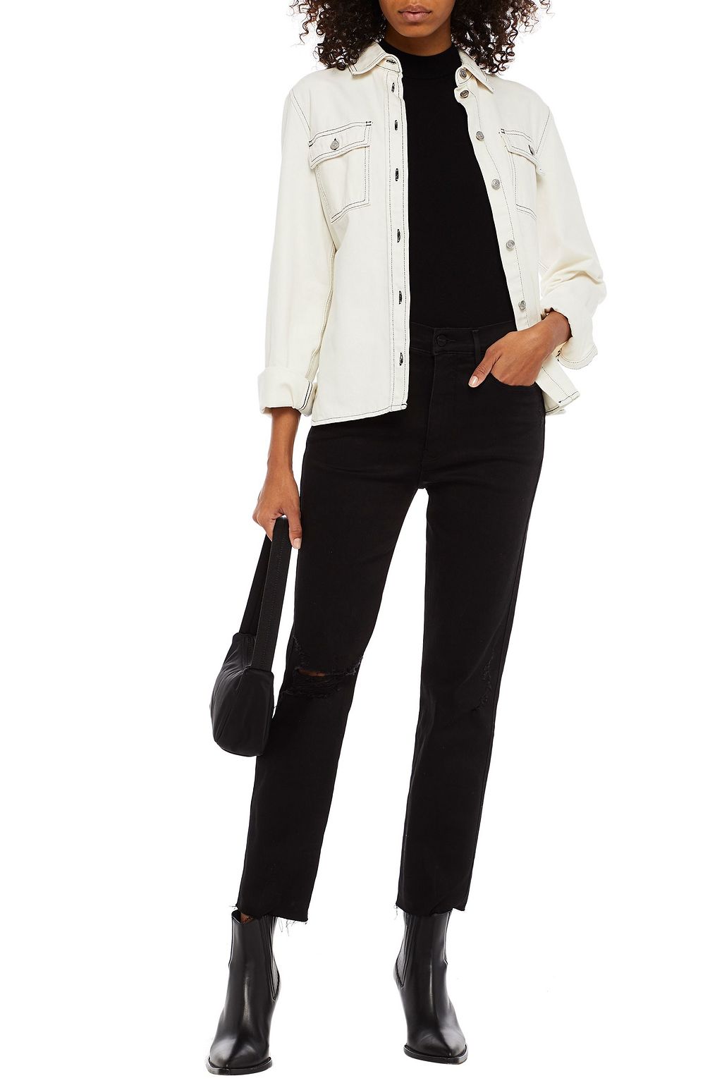 FRAME Le Sylvie distressed high-rise straight-leg jeans