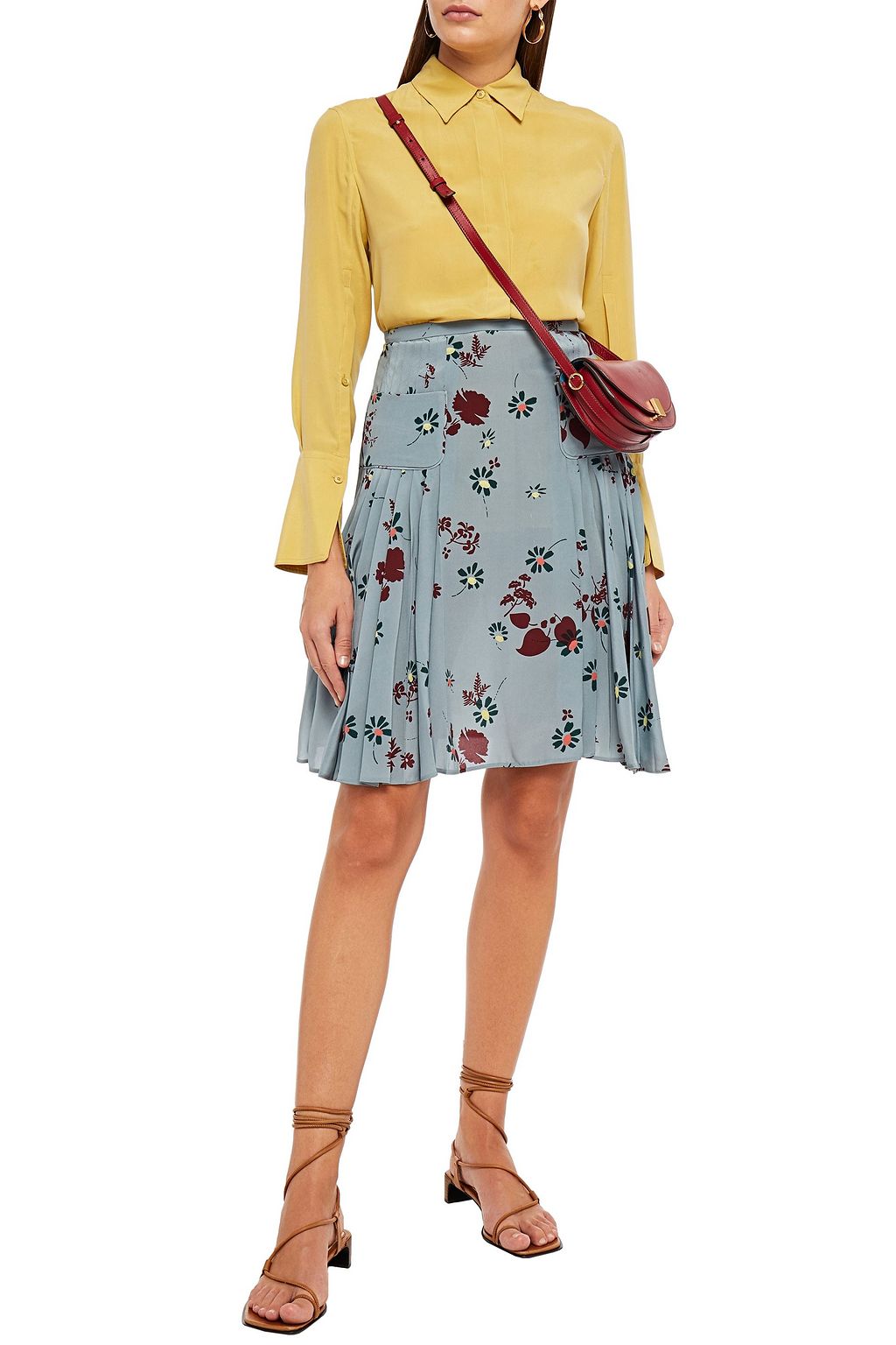 VALENTINO GARAVANI Pleated floral-print silk crepe de chine skirt