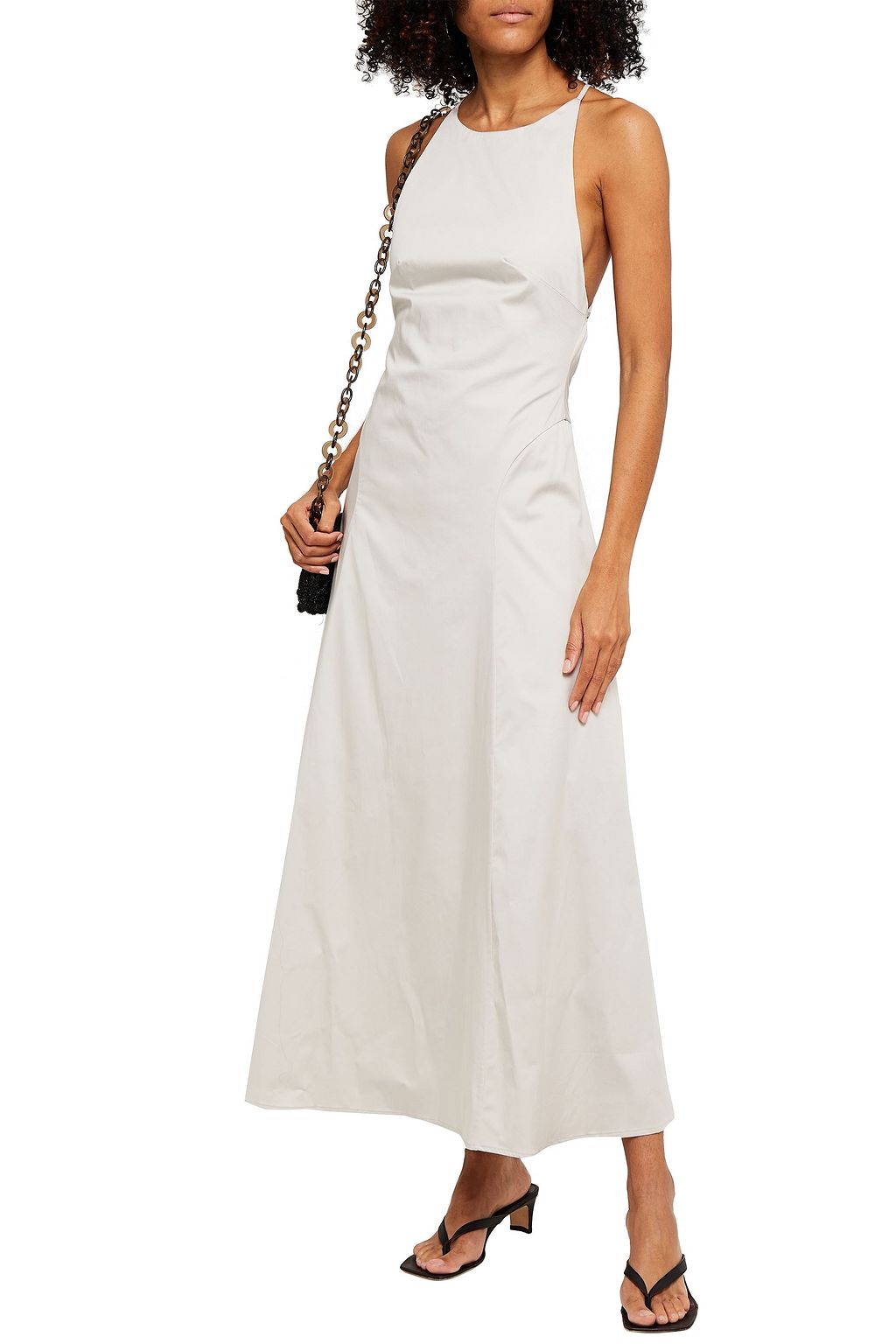 BONDI BORN Tie-back cotton-blend sateen midi dress