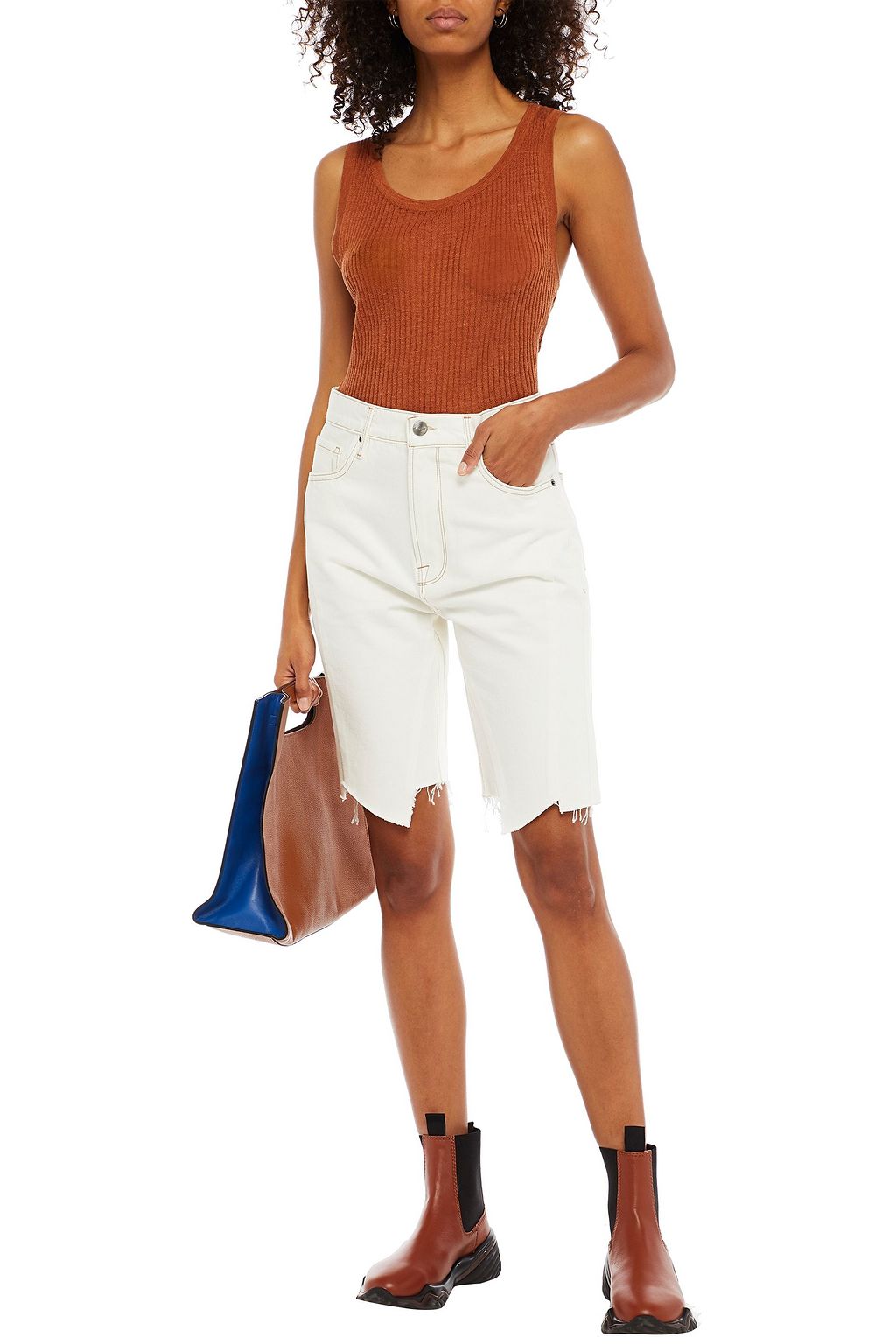 FRAME Le Vintage Bermuda distressed denim shorts