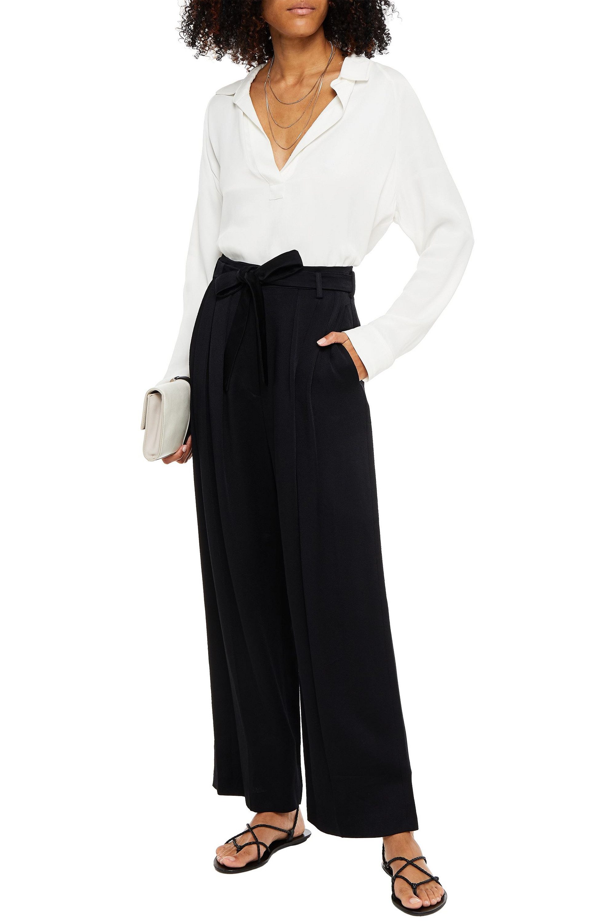 Valentino Garavani Belted satin-crepe wide-leg pants
