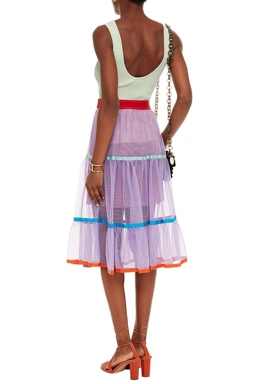 STELLA JEAN Tiered grosgrain-trimmed tulle skirt