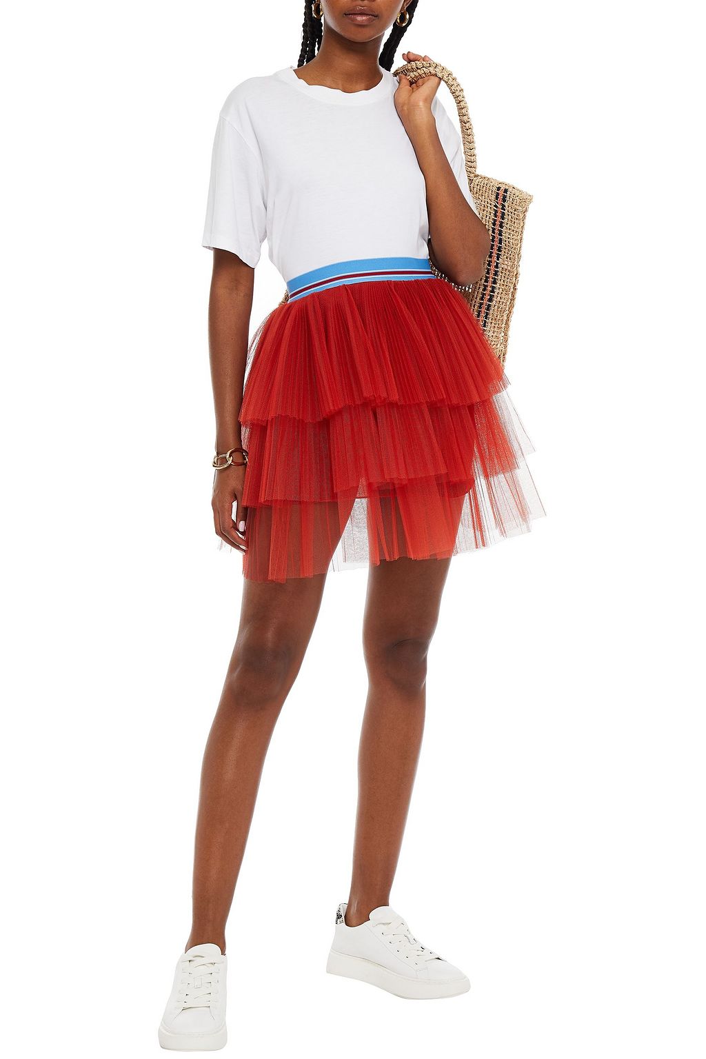 STELLA JEAN Tiered pleated tulle mini skirt