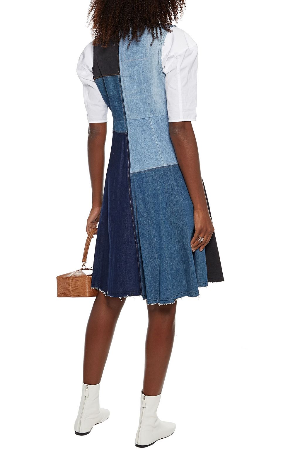 ACNE STUDIOS Kleid aus Denim in Patchwork-Optik mit Fransen