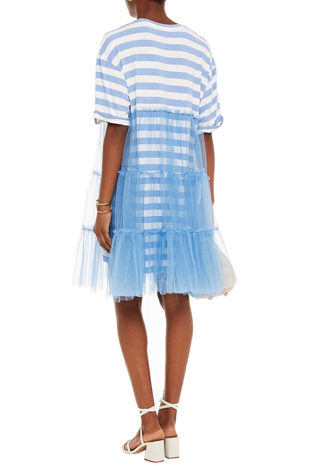STELLA JEAN Layered printed cotton-jersey and tiered tulle mini dress